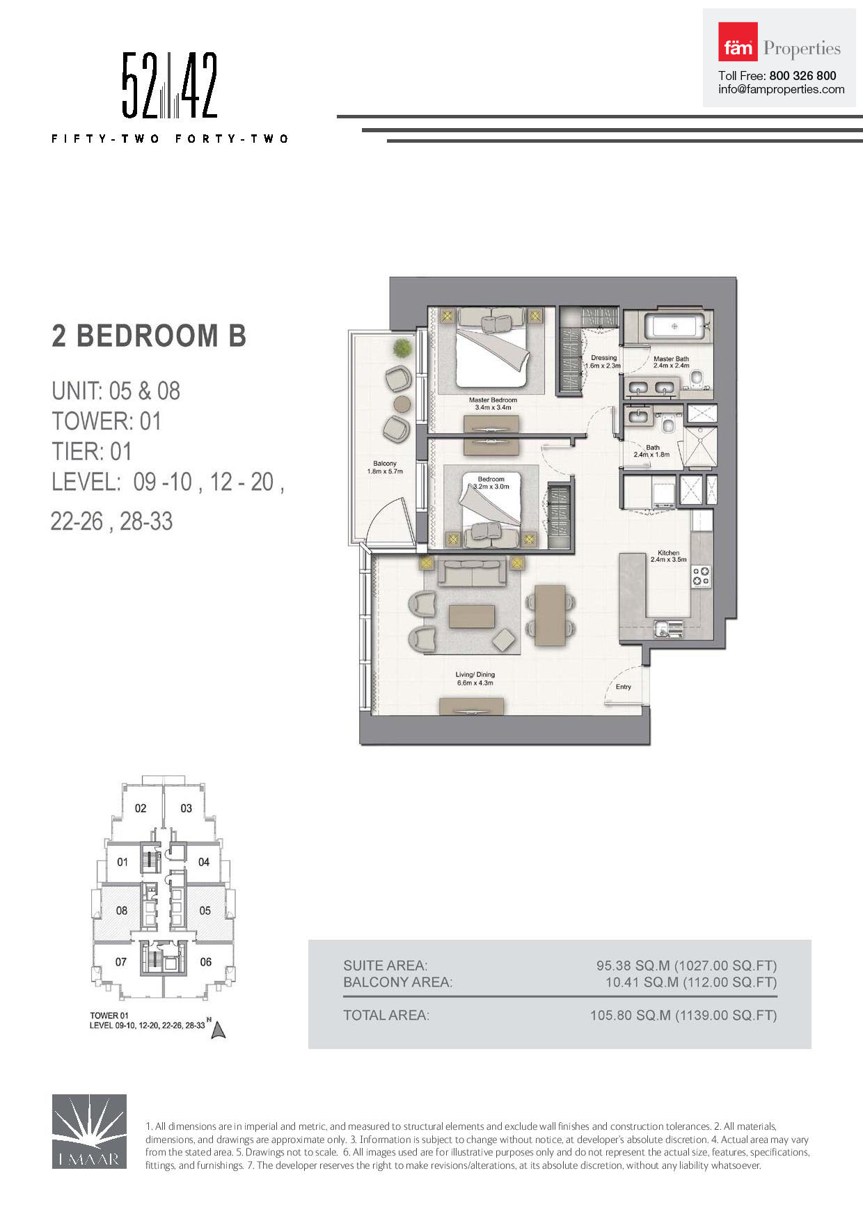 Tower 1 52 2 bed Type B Level 9-10,12-20,22-26,28-33 Unit 5 and 8